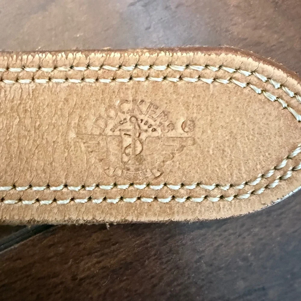 Dockers Mens Blue Canvas Leather Belt Size 34 Brass Roller Buckle Casual 1.5in